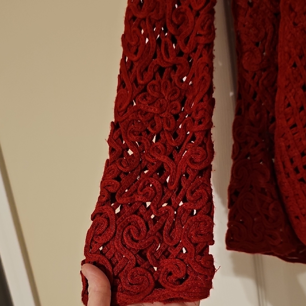Lana Lee Open-Knit Red Button-Front Cardigan - Picture 4 of 5
